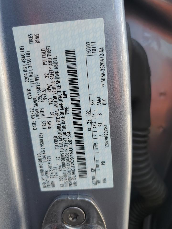 2022 Lincoln Corsair Reserve VIN: 5LMCJ2C97NUL20134 Lot: 69857515