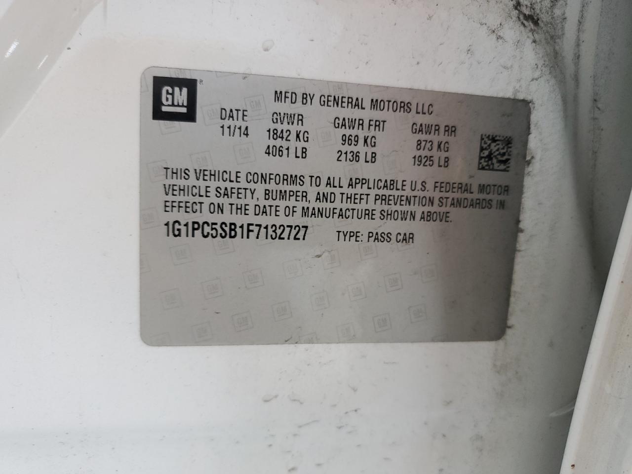 2015 Chevrolet Cruze Lt VIN: 1G1PC5SB1F7132727 Lot: 70192195