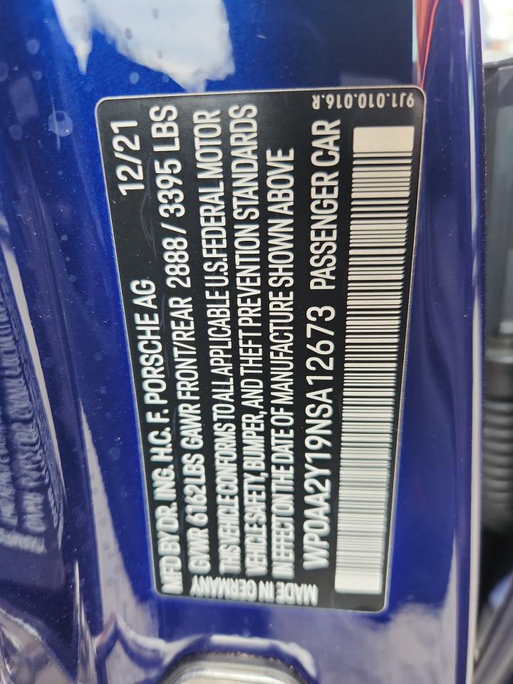 2022 Porsche Taycan VIN: WP0AA2Y19NSA12673 Lot: 67387135