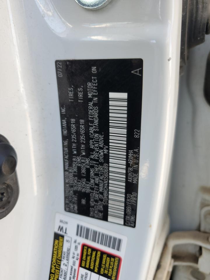 2022 Toyota Highlander Hybrid Xle VIN: 5TDHBRCH4NS560689 Lot: 68609585