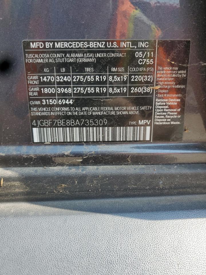 2011 Mercedes-Benz Gl 450 4Matic VIN: 4JGBF7BE8BA735309 Lot: 68371055