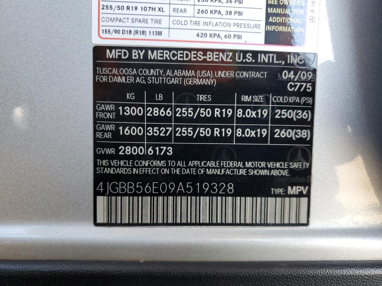 2009 Mercedes-Benz Ml 350 VIN: 4JGBB56E09A519328 Lot: 71111325