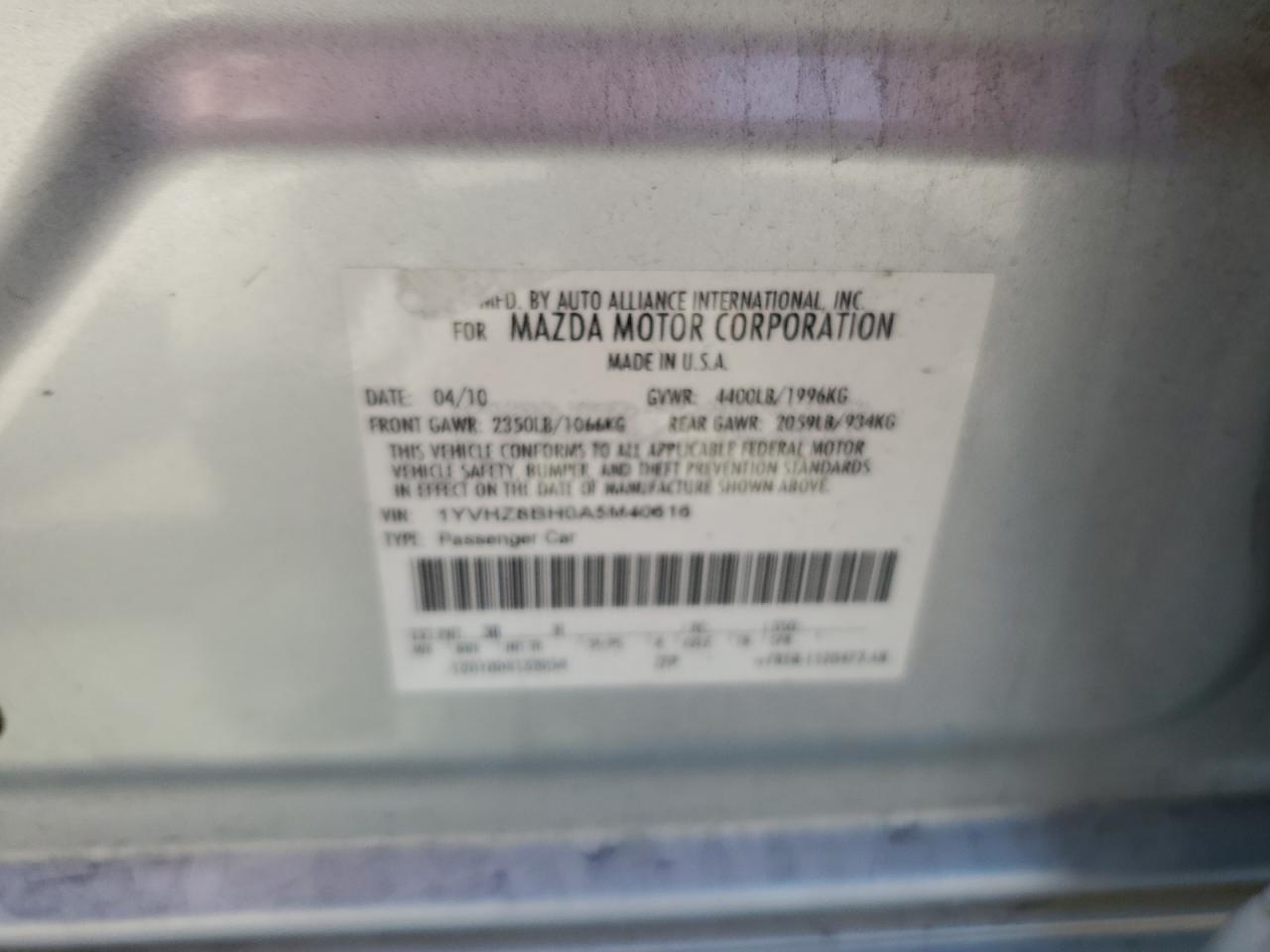 2010 Mazda 6 I VIN: 1YVHZ8BH0A5M40616 Lot: 67192575