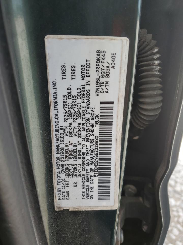 2002 Toyota Tacoma Double Cab Prerunner VIN: 5TEGN92N62Z019930 Lot: 70501185