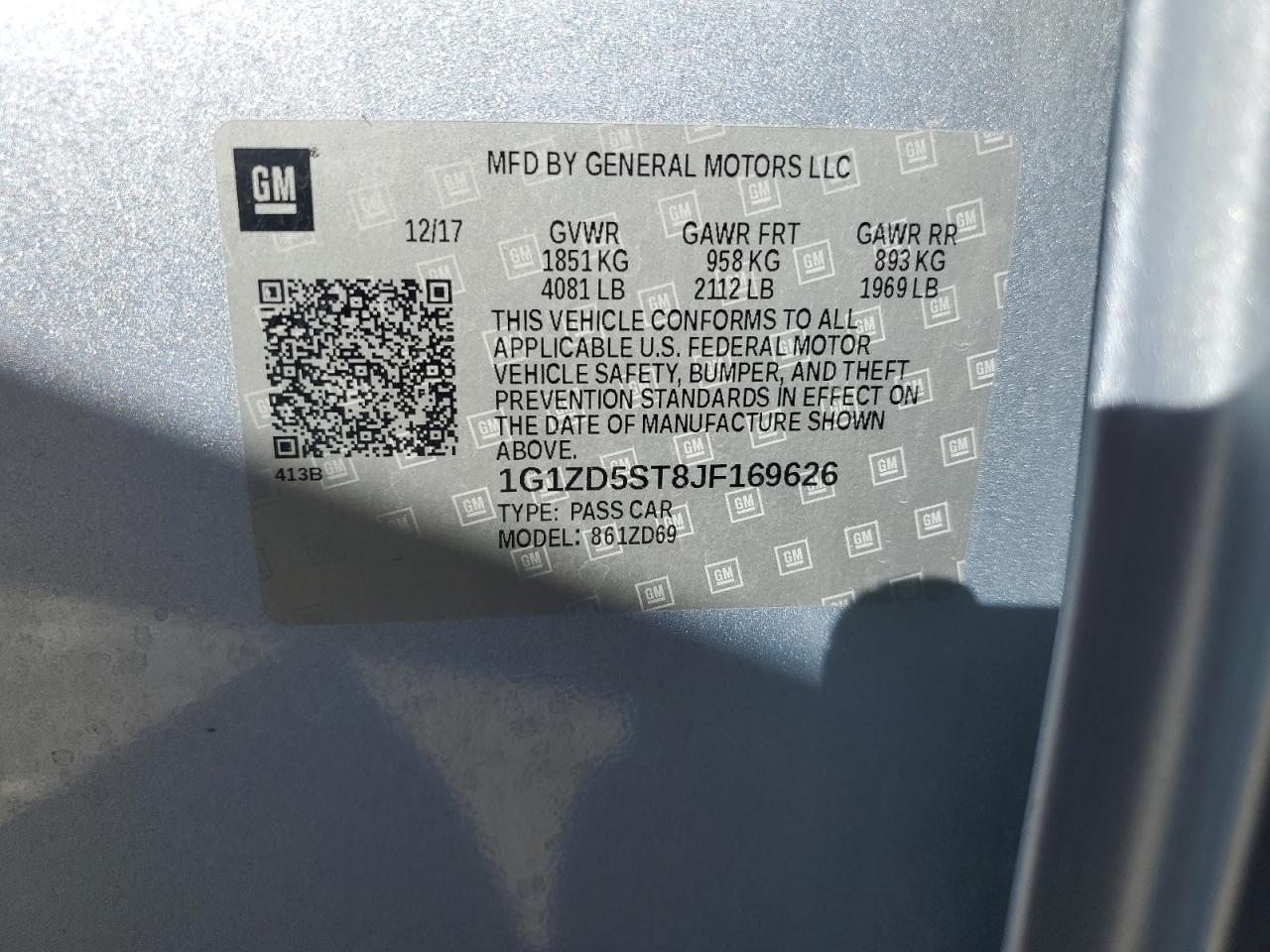 2018 Chevrolet Malibu Lt VIN: 1G1ZD5ST8JF169626 Lot: 67198115