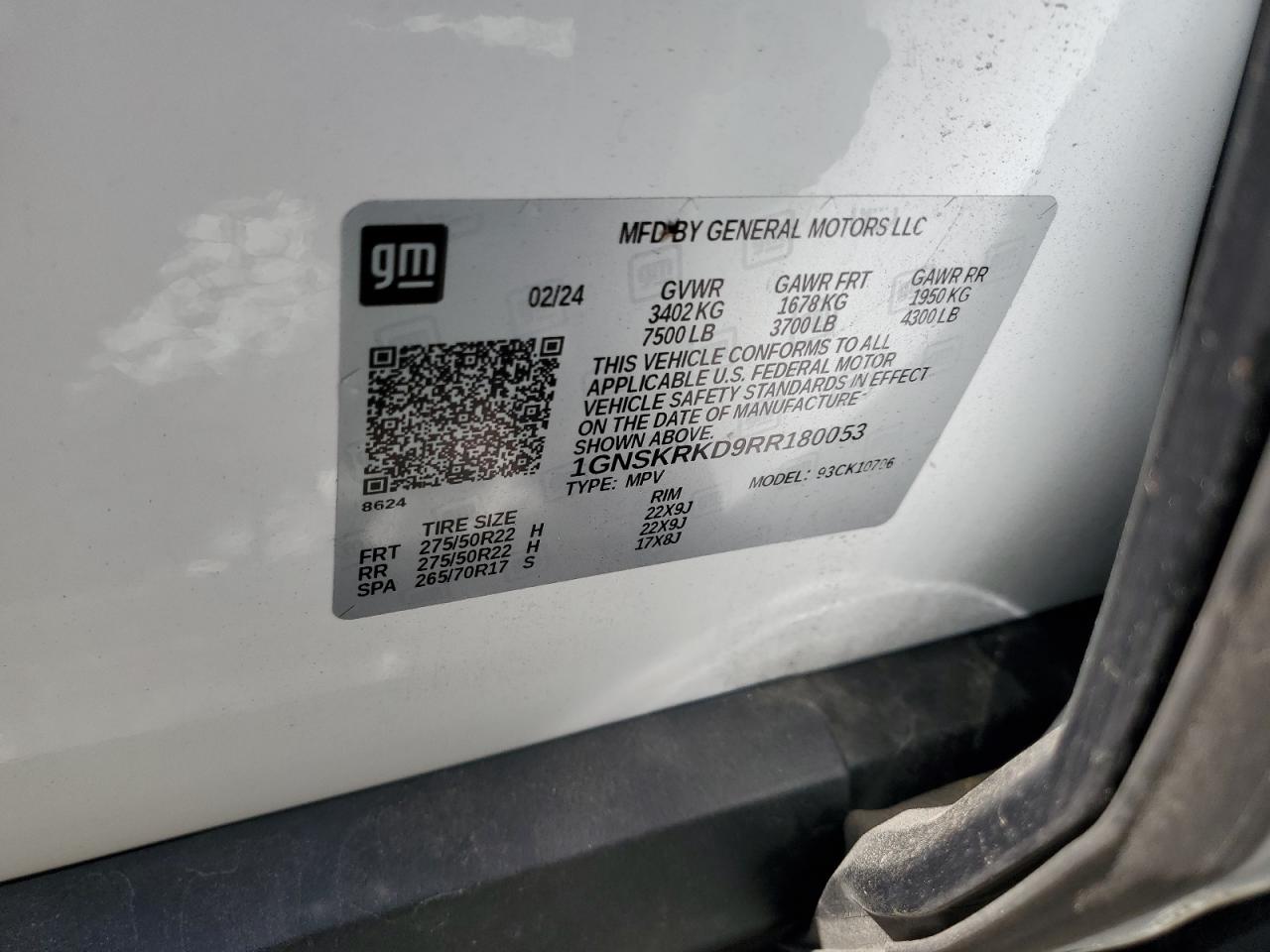 2024 Chevrolet Tahoe K1500 Rst VIN: 1GNSKRKD9RR180053 Lot: 69038215