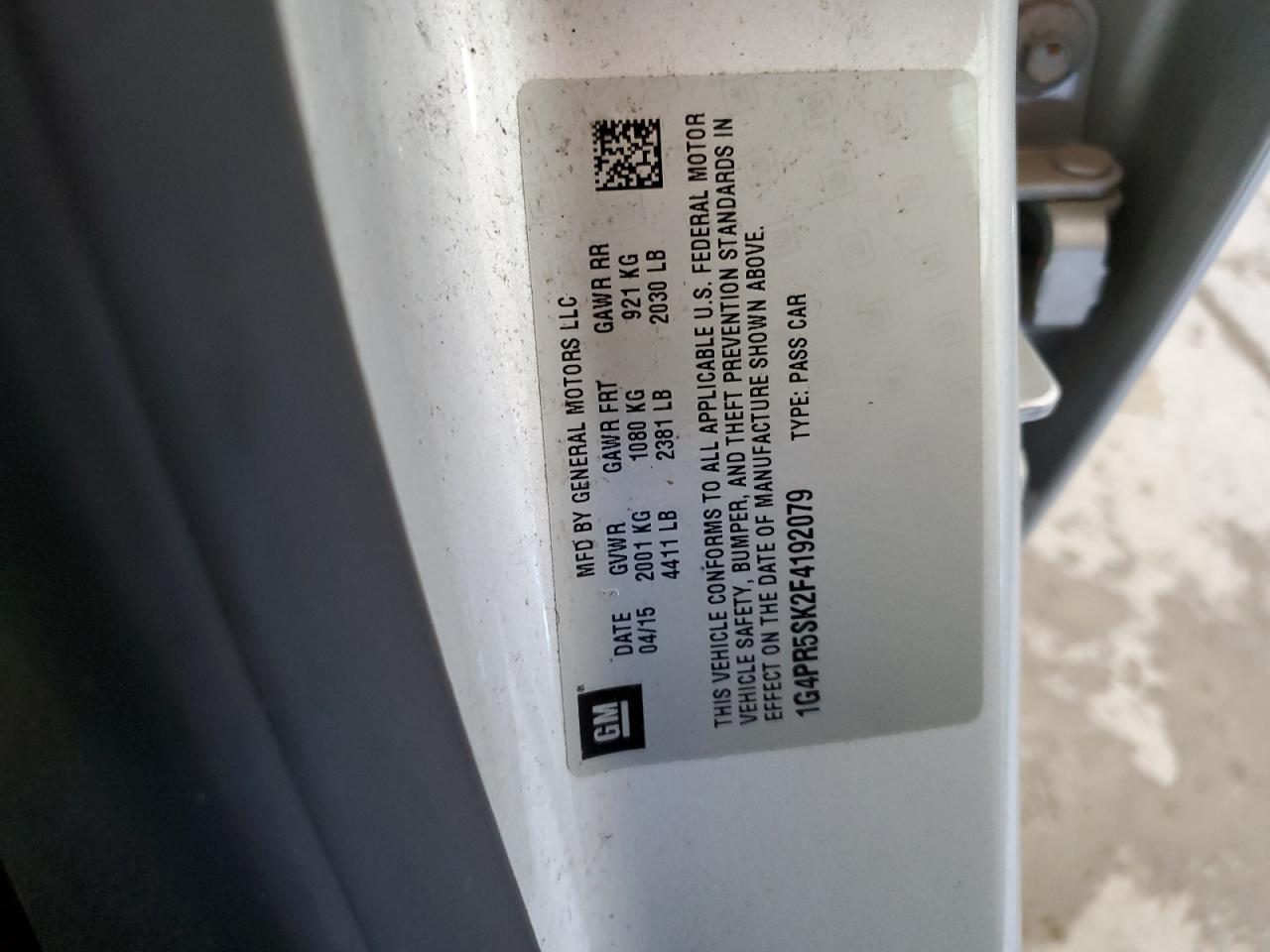 2015 Buick Verano Convenience VIN: 1G4PR5SK2F4192079 Lot: 70179095