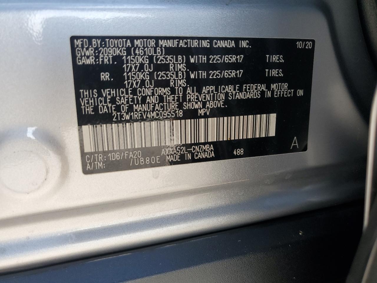 2021 Toyota Rav4 Xle VIN: 2T3W1RFV4MC095518 Lot: 69842275