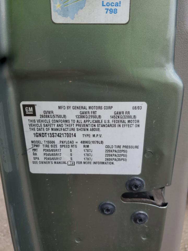 2004 Chevrolet Trailblazer Ls VIN: 1GNDT13S742170014 Lot: 68449775