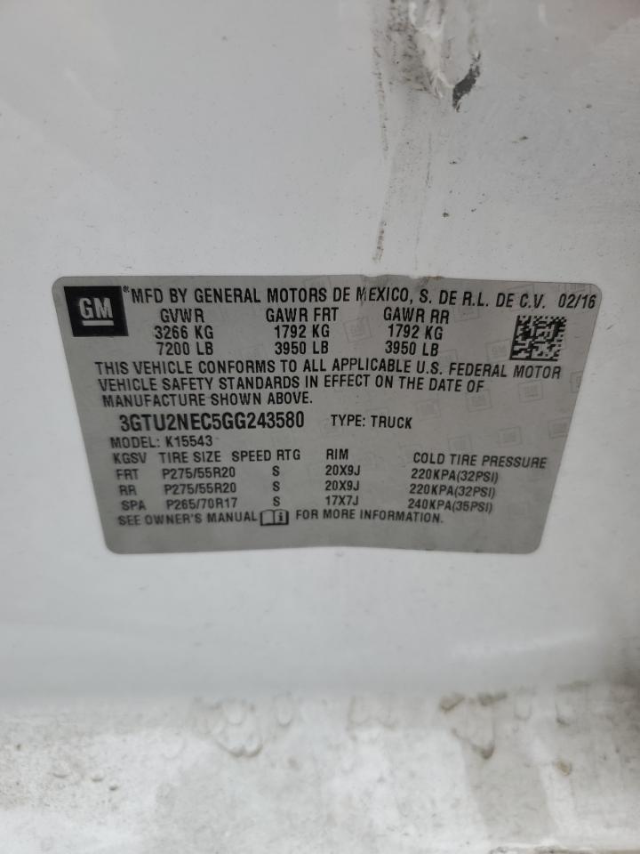 2016 GMC Sierra K1500 Slt VIN: 3GTU2NEC5GG243580 Lot: 70513405