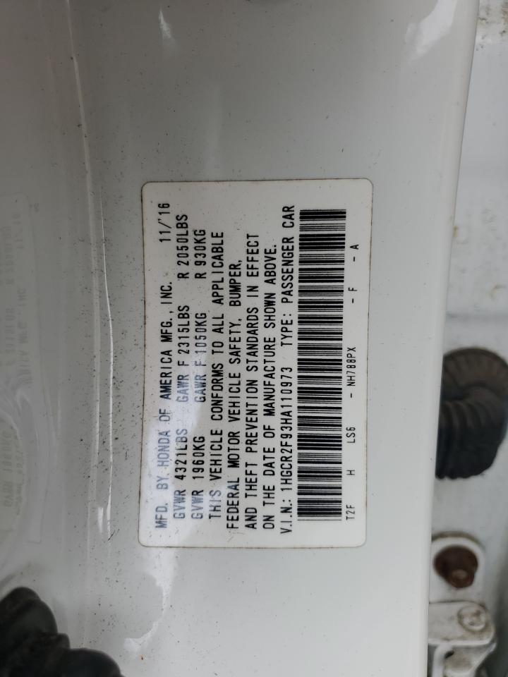 2017 Honda Accord Exl VIN: 1HGCR2F93HA110973 Lot: 69866725