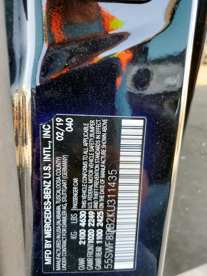 2019 Mercedes-Benz C 300 VIN: 55SWF8DB2KU311435 Lot: 69429615