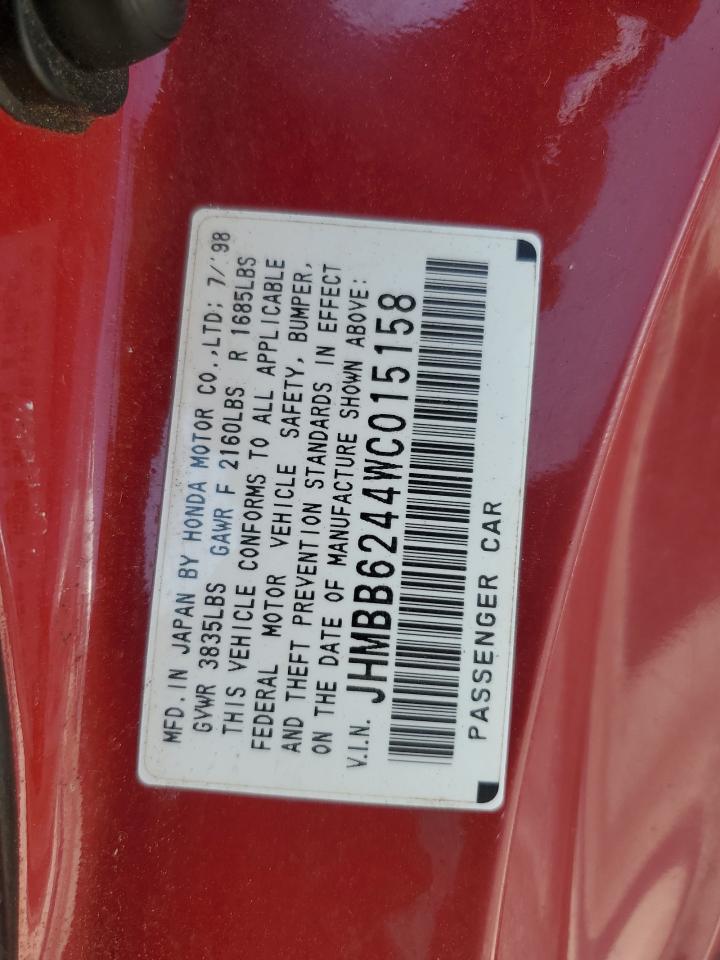 1998 Honda Prelude VIN: JHMBB6244WC015158 Lot: 69292975