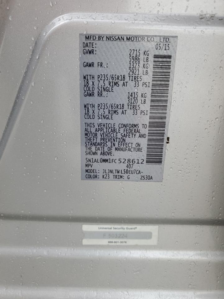 2015 Infiniti Qx60 VIN: 5N1AL0MM1FC528612 Lot: 67992455