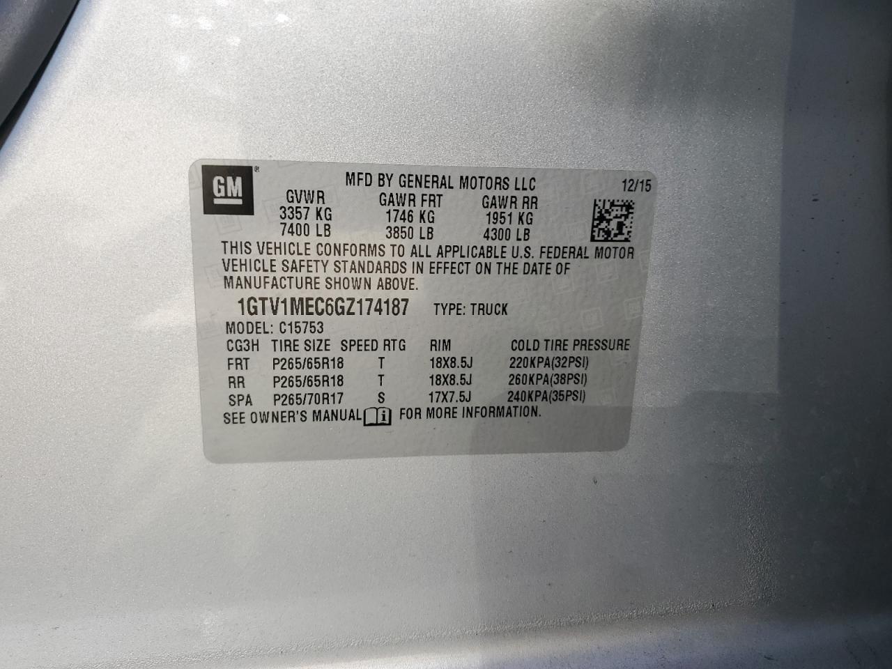2016 GMC Sierra C1500 Sle VIN: 1GTV1MEC6GZ174187 Lot: 68167205