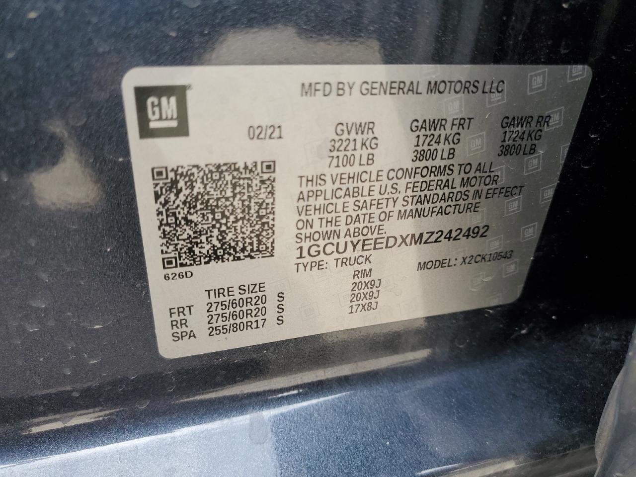 2021 Chevrolet Silverado K1500 Rst VIN: 1GCUYEEDXMZ242492 Lot: 70487775