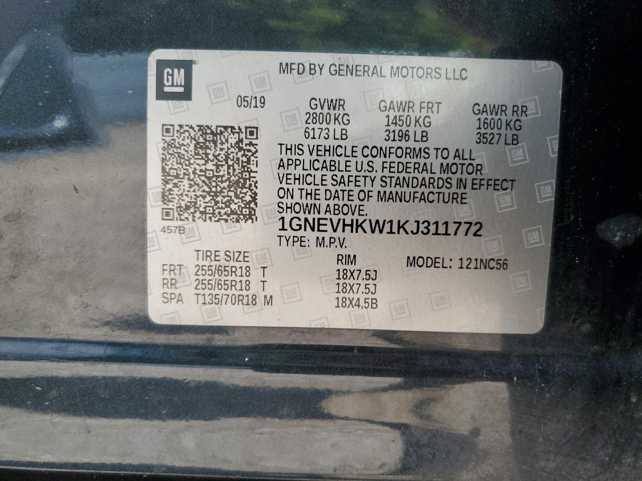 2019 Chevrolet Traverse Lt VIN: 1GNEVHKW1KJ311772 Lot: 67553895