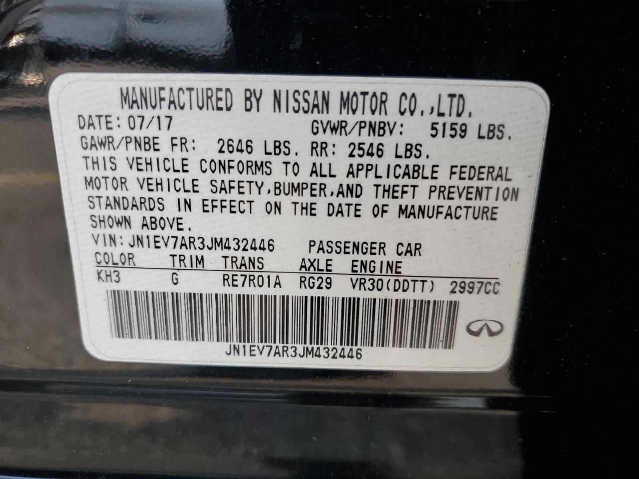 2018 Infiniti Q50 Luxe VIN: JN1EV7AR3JM432446 Lot: 67921935