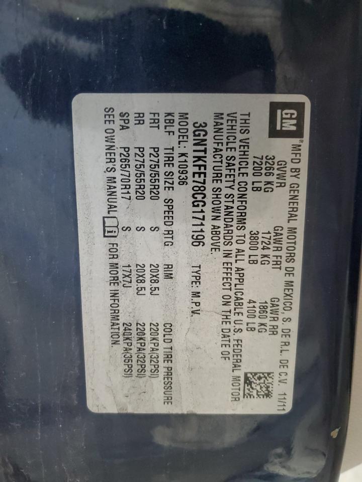 2012 Chevrolet Avalanche Lt VIN: 3GNTKFE78CG171196 Lot: 69284125