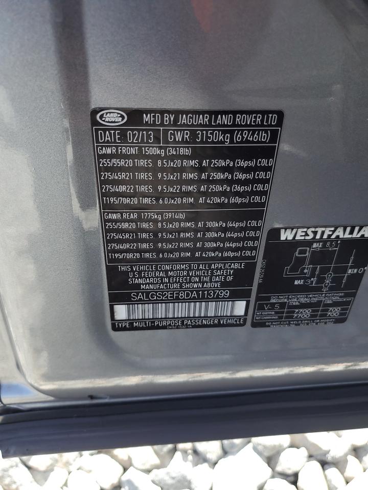 2013 Land Rover Range Rover Supercharged VIN: SALGS2EF8DA113799 Lot: 68716925