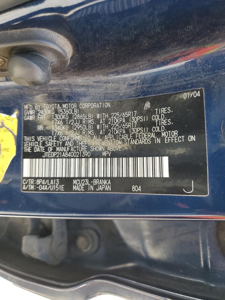 2004 Toyota Highlander Base VIN: JTEDP21A840021390 Lot: 69994885