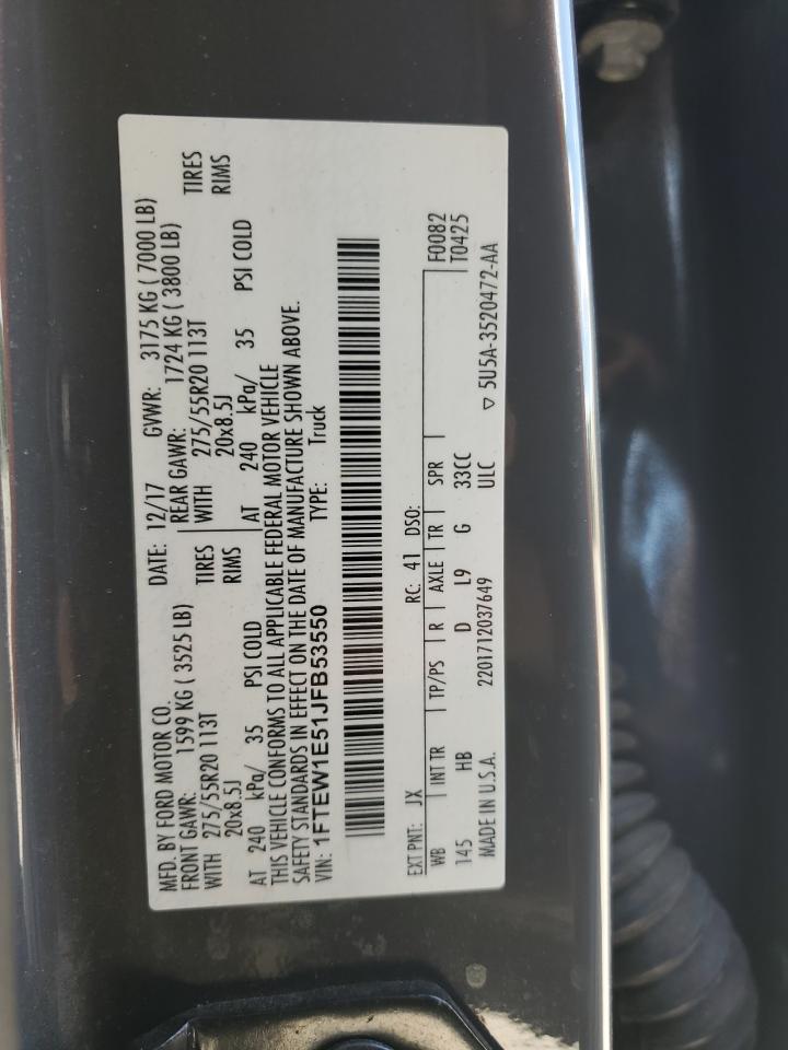 2018 Ford F150 Supercrew VIN: 1FTEW1E51JFB53550 Lot: 70585335