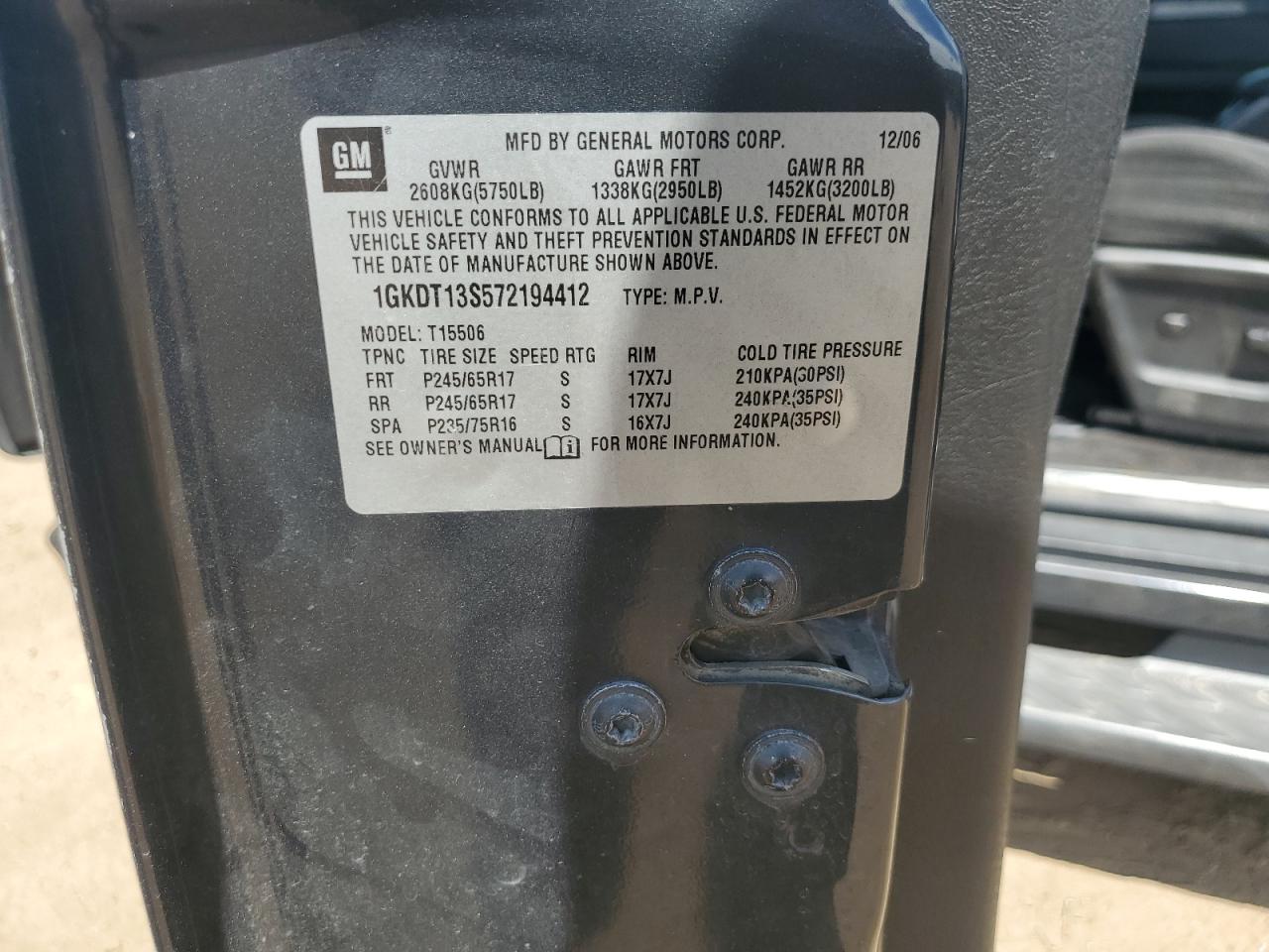 2007 GMC Envoy VIN: 1GKDT13S572194412 Lot: 67963605