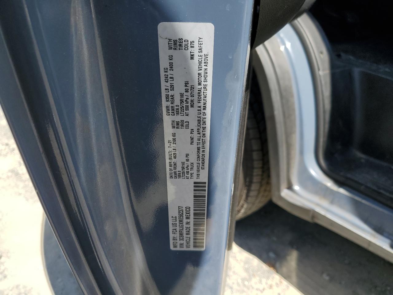 2021 Ram Promaster 3500 3500 High VIN: 3C6MRVJGXME562377 Lot: 69237925