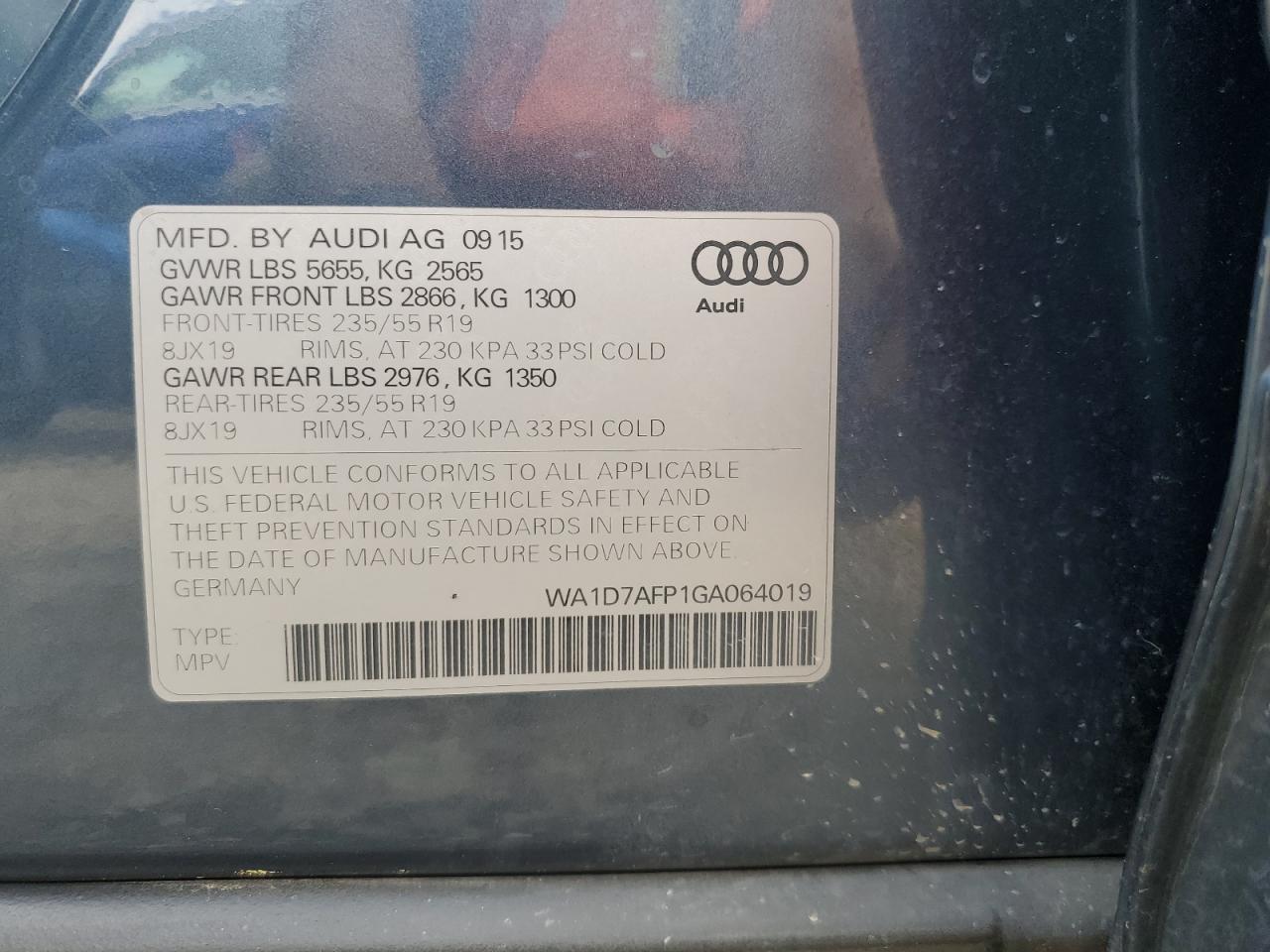 2016 Audi Q5 Premium Plus S-Line VIN: WA1D7AFP1GA064019 Lot: 70817555