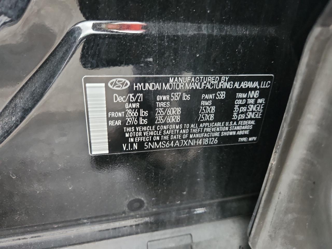 2022 Hyundai Santa Fe Sel VIN: 5NMS64AJXNH418126 Lot: 69958725