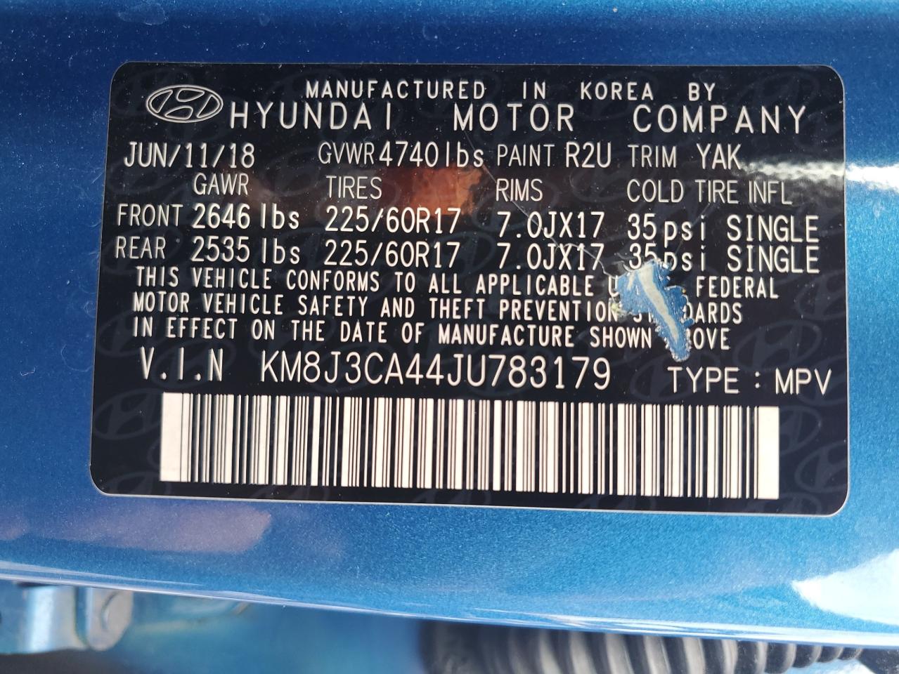 2018 Hyundai Tucson Sel VIN: KM8J3CA44JU783179 Lot: 70167045