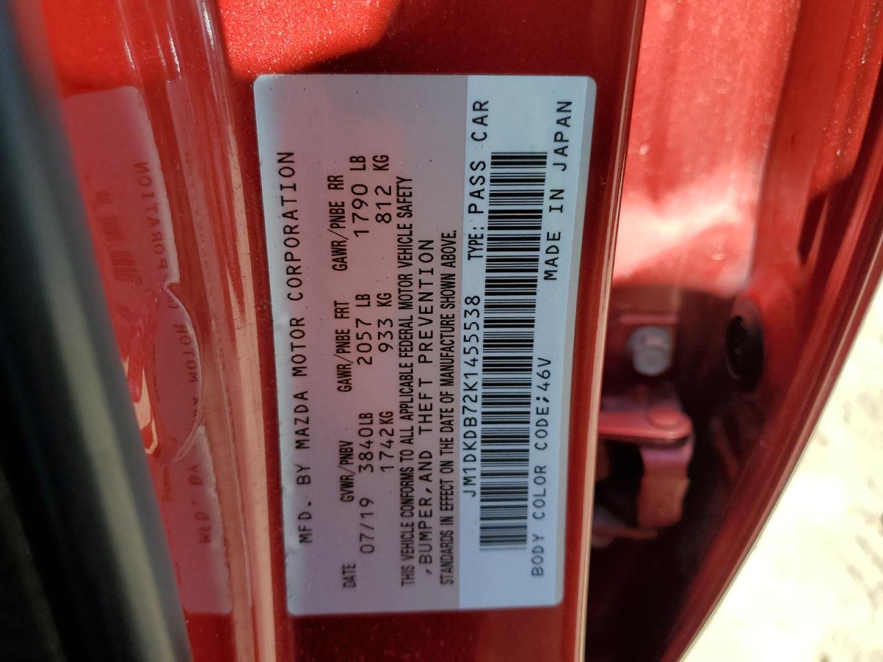 2019 Mazda Cx-3 Sport VIN: JM1DKDB72K1455538 Lot: 68923065