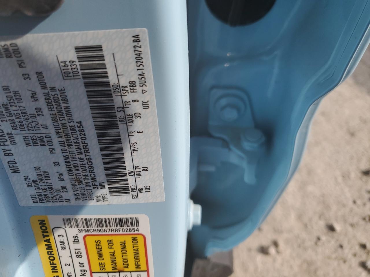 2024 Ford Bronco Sport Heritage VIN: 3FMCR9G67RRF02854 Lot: 66621215