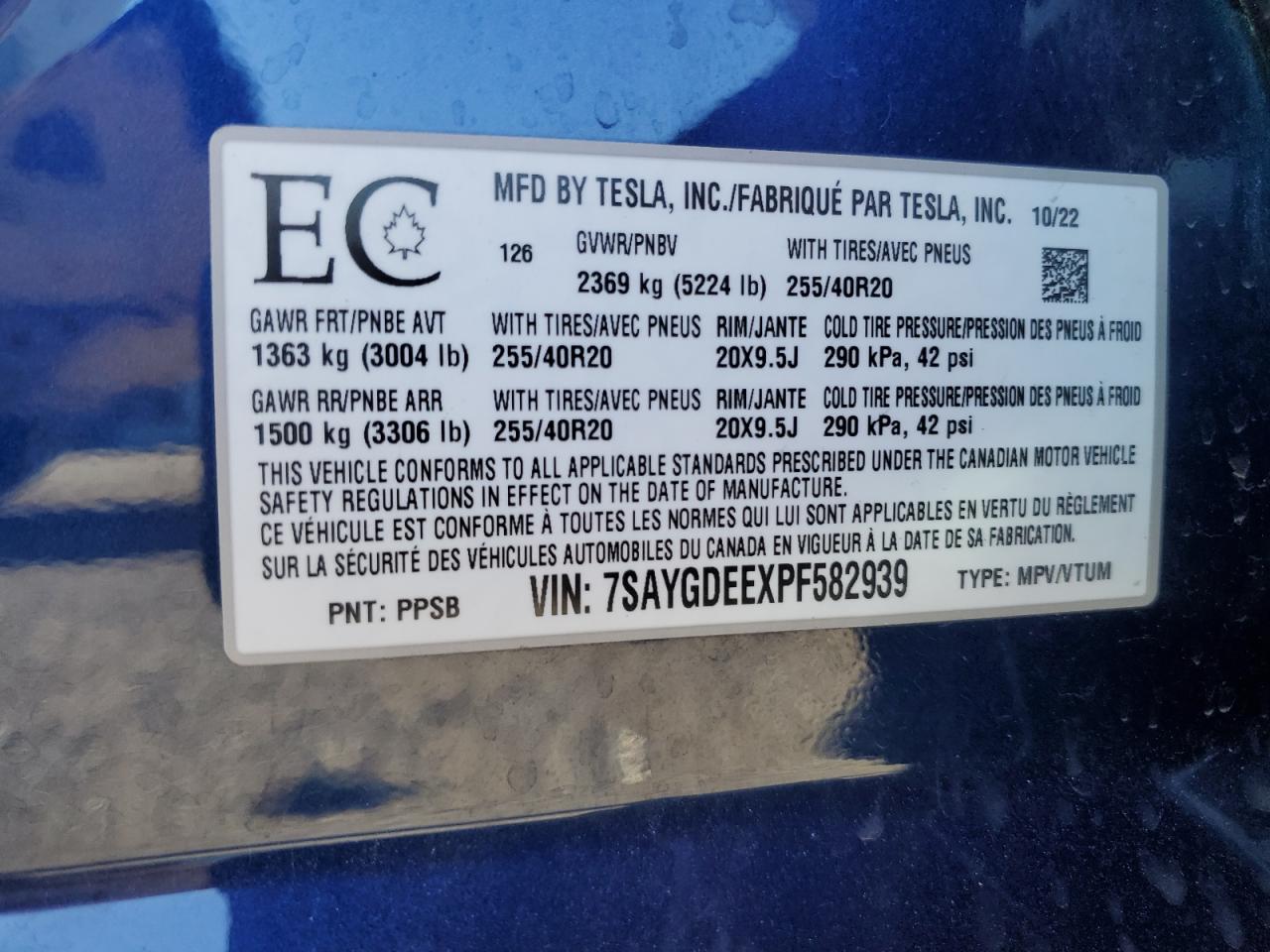 2023 Tesla Model Y VIN: 7SAYGDEEXPF582939 Lot: 69034675