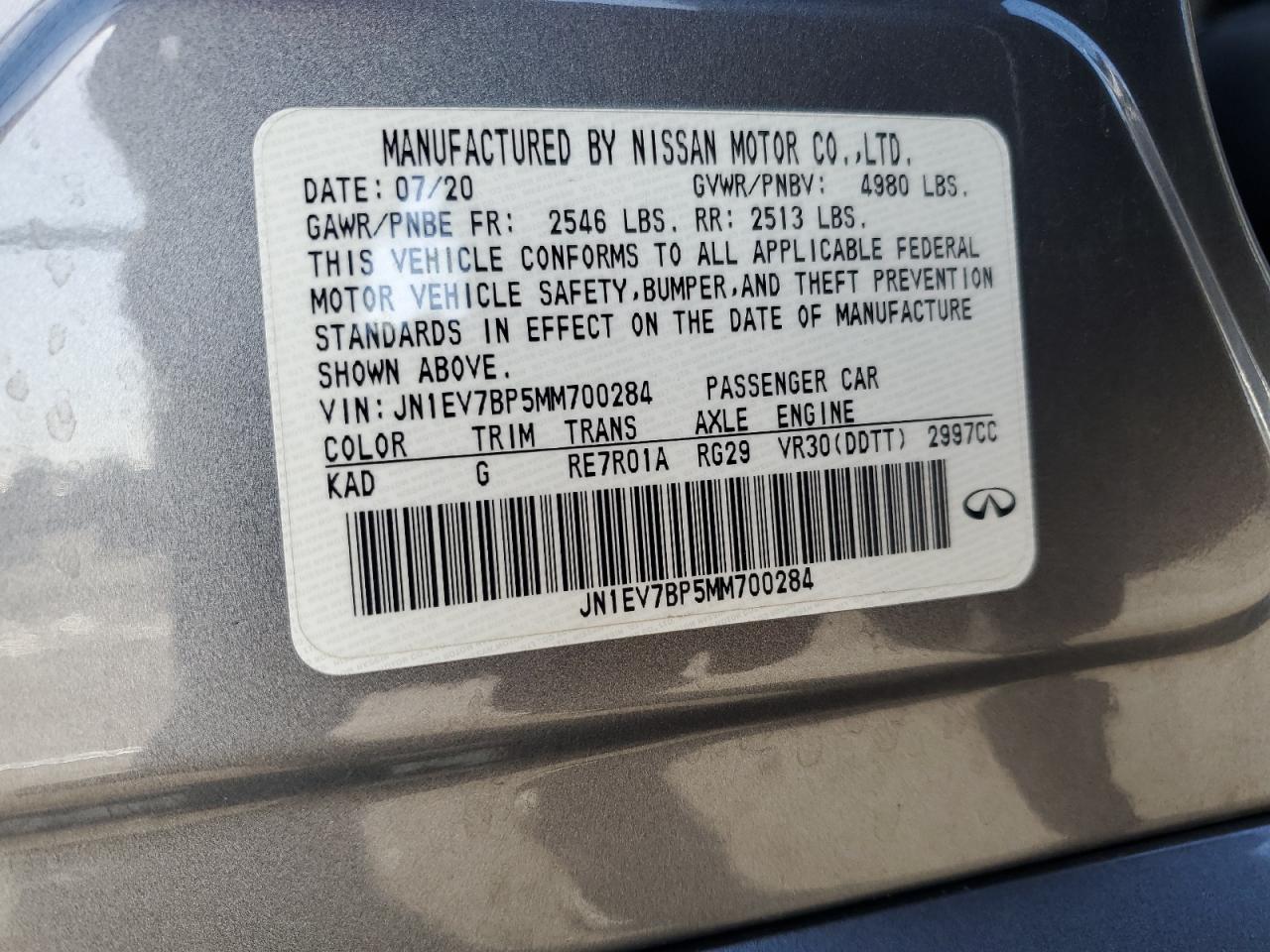 2021 Infiniti Q50 Luxe VIN: JN1EV7BP5MM700284 Lot: 70186975