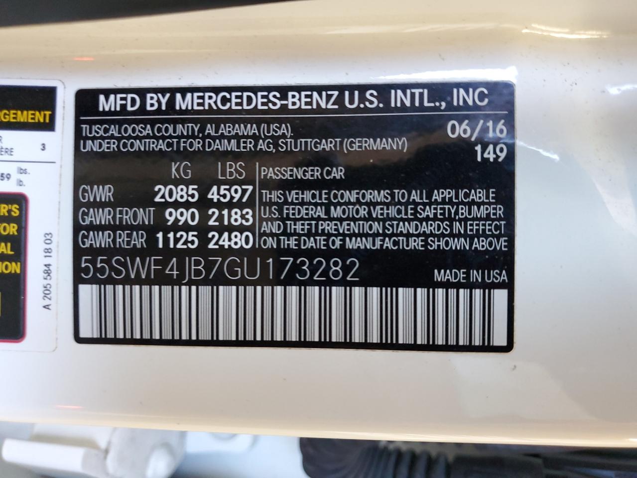 2016 Mercedes-Benz C 300 VIN: 55SWF4JB7GU173282 Lot: 67970795