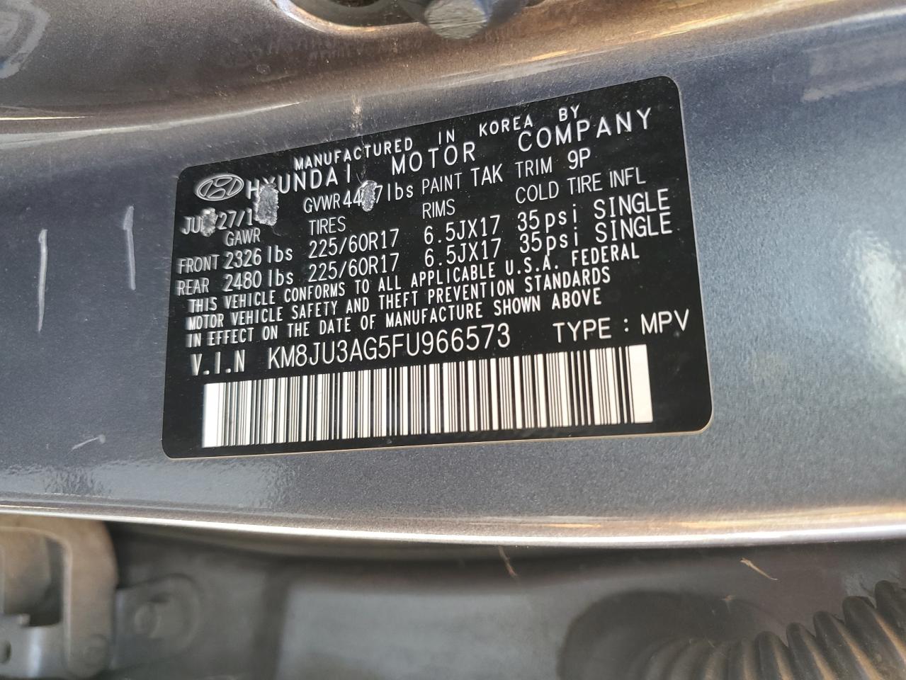 KM8JU3AG5FU966573 2015 Hyundai Tucson Limited