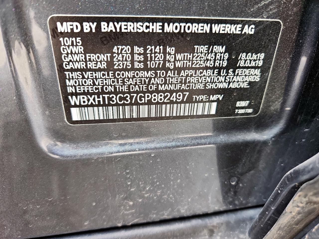 2016 BMW X1 xDrive28I VIN: WBXHT3C37GP882497 Lot: 70436515