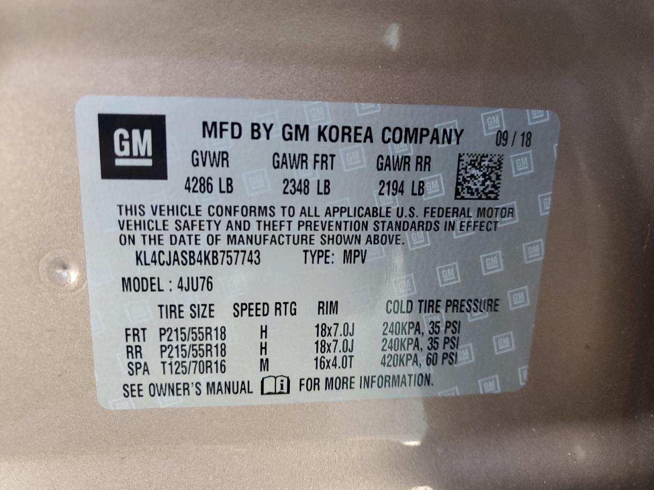 2019 Buick Encore Preferred VIN: KL4CJASB4KB757743 Lot: 68505365