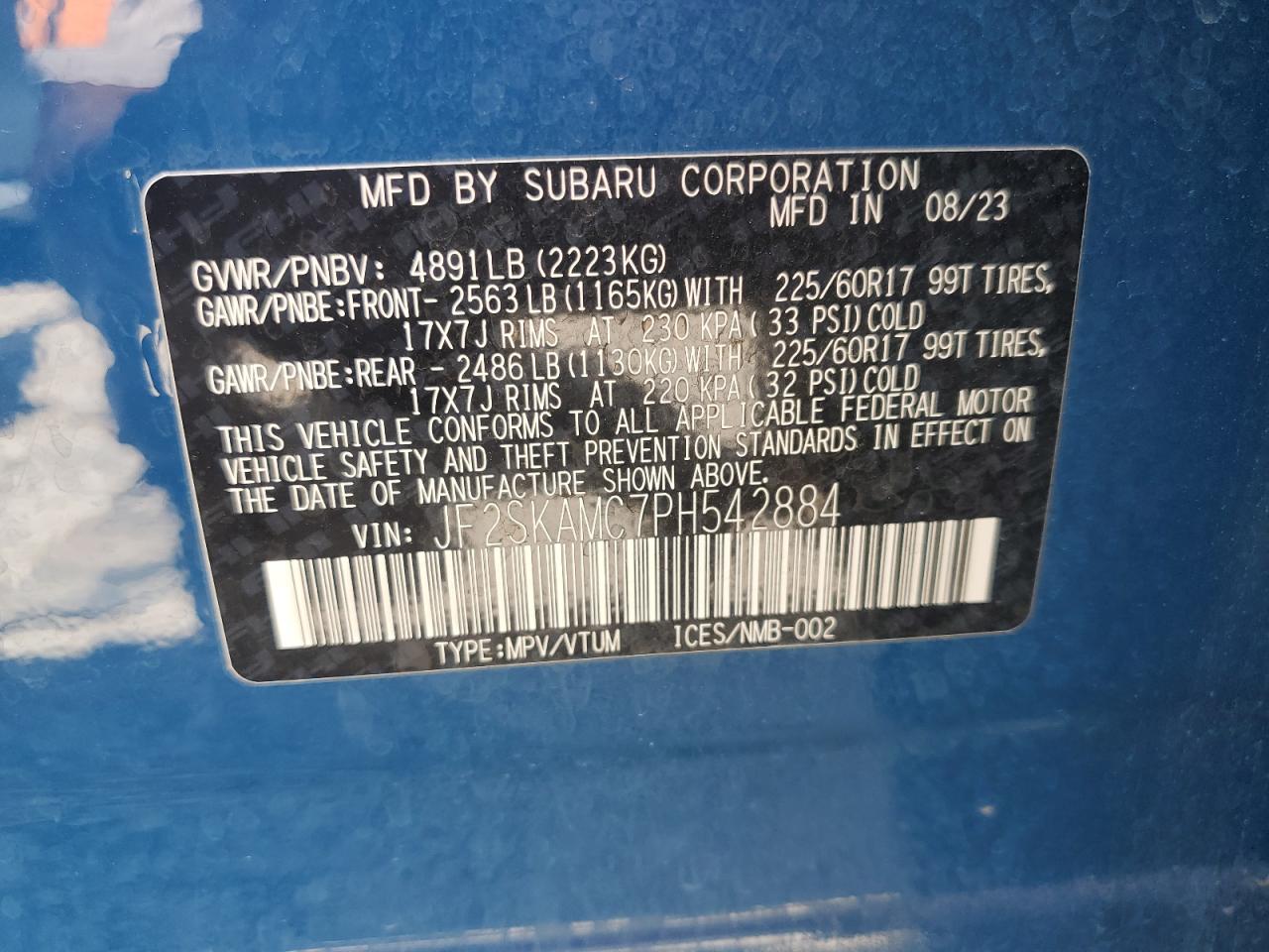 2023 Subaru Forester Wilderness VIN: JF2SKAMC7PH542884 Lot: 67316895