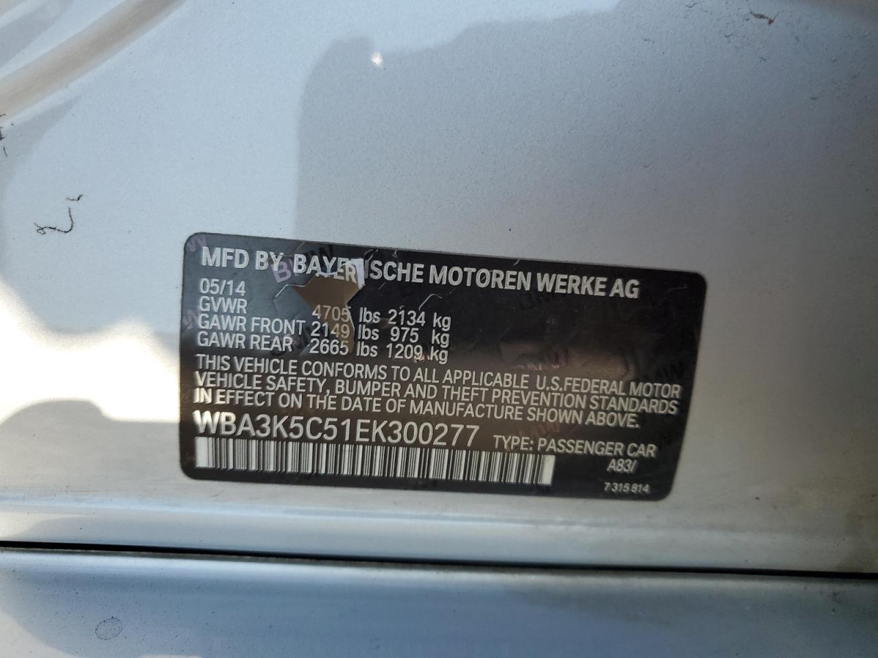 2014 BMW 328 D xDrive VIN: WBA3K5C51EK300277 Lot: 70952595