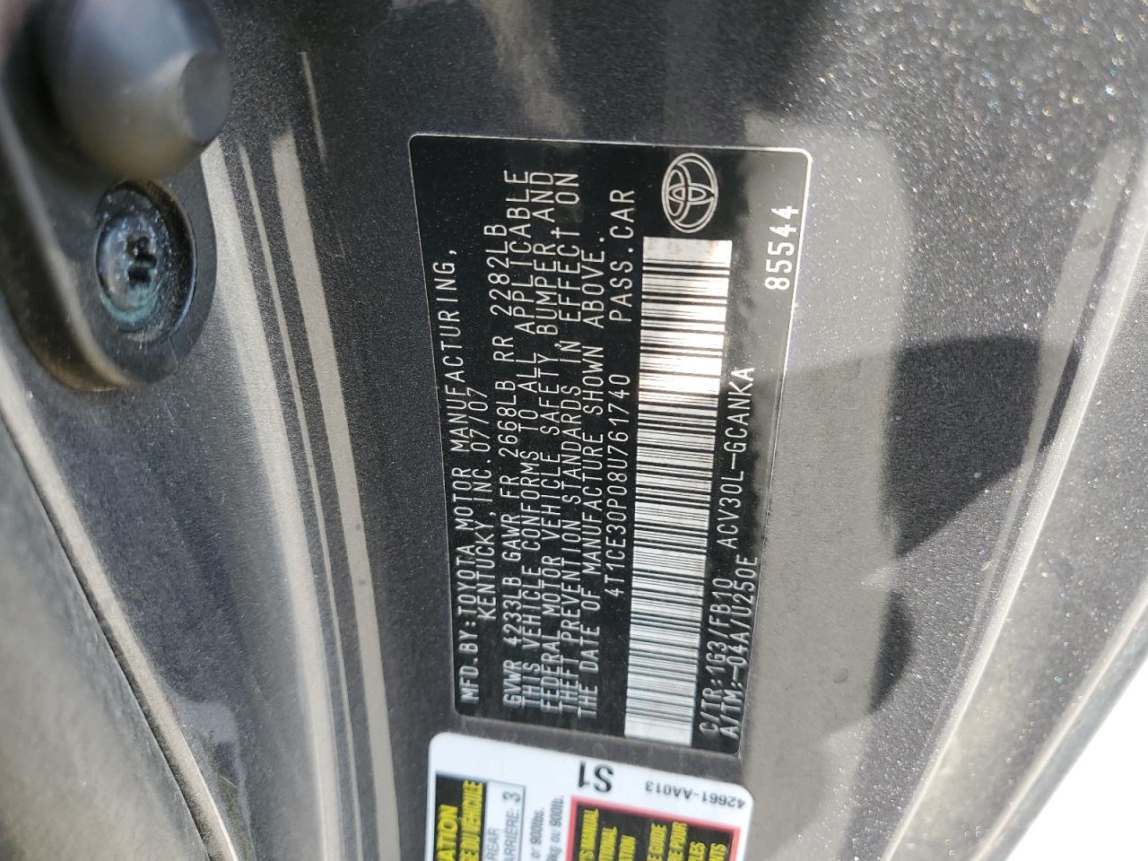 2008 Toyota Camry Solara Se VIN: 4T1CE30P08U761740 Lot: 69500545