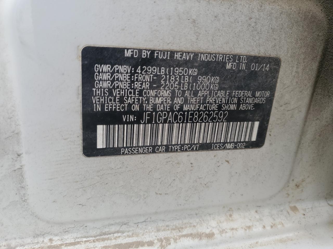 2014 Subaru Impreza Premium VIN: JF1GPAC61E8262592 Lot: 67975885