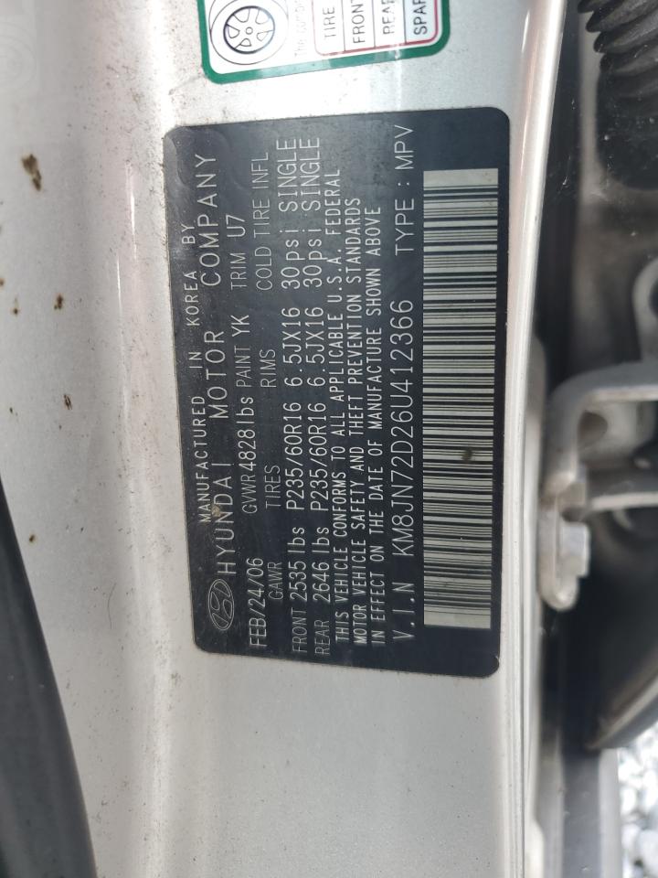 2006 Hyundai Tucson Gls VIN: KM8JN72D26U412366 Lot: 67974905