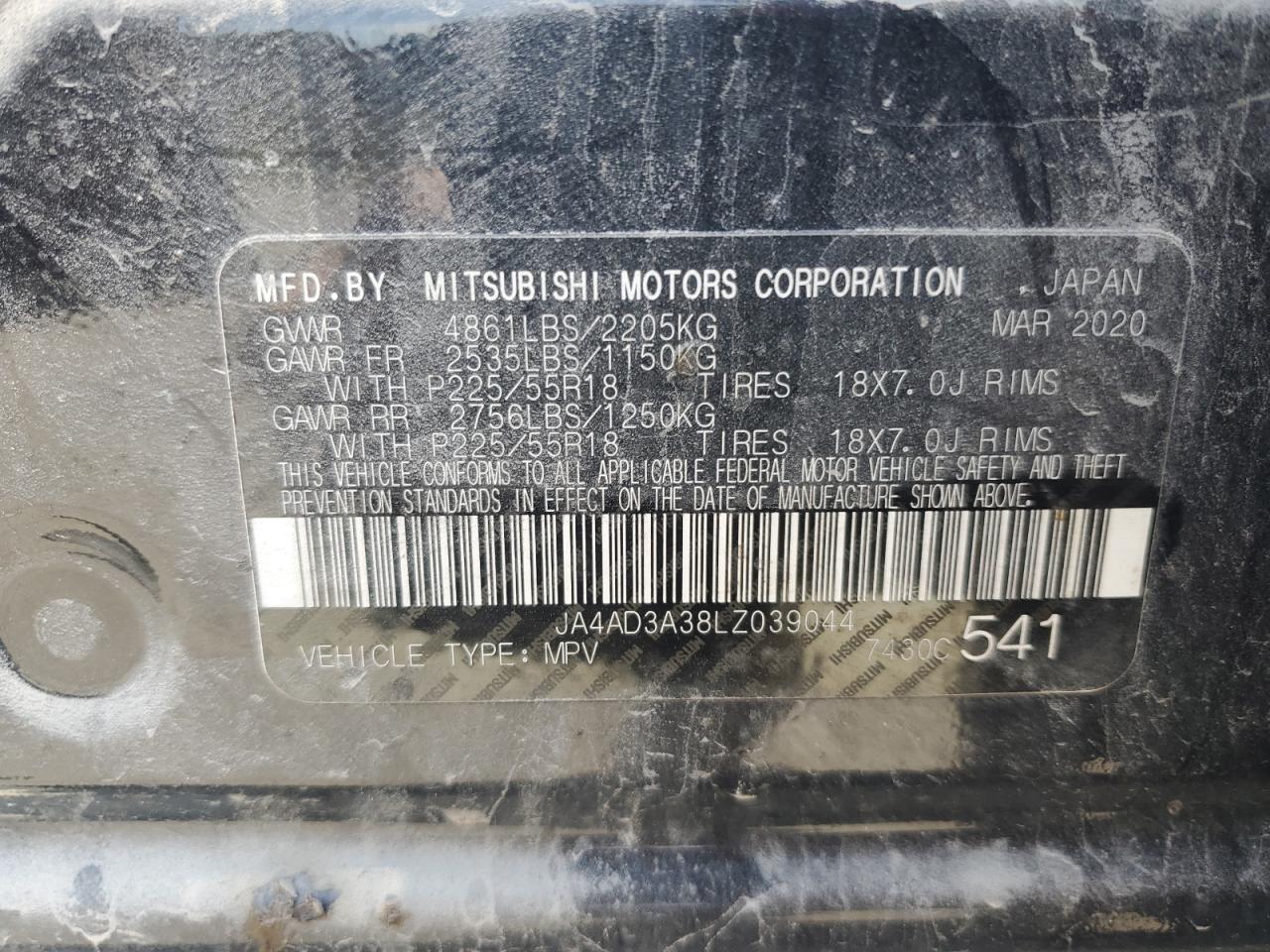 2020 Mitsubishi Outlander Se VIN: JA4AD3A38LZ039044 Lot: 70937555