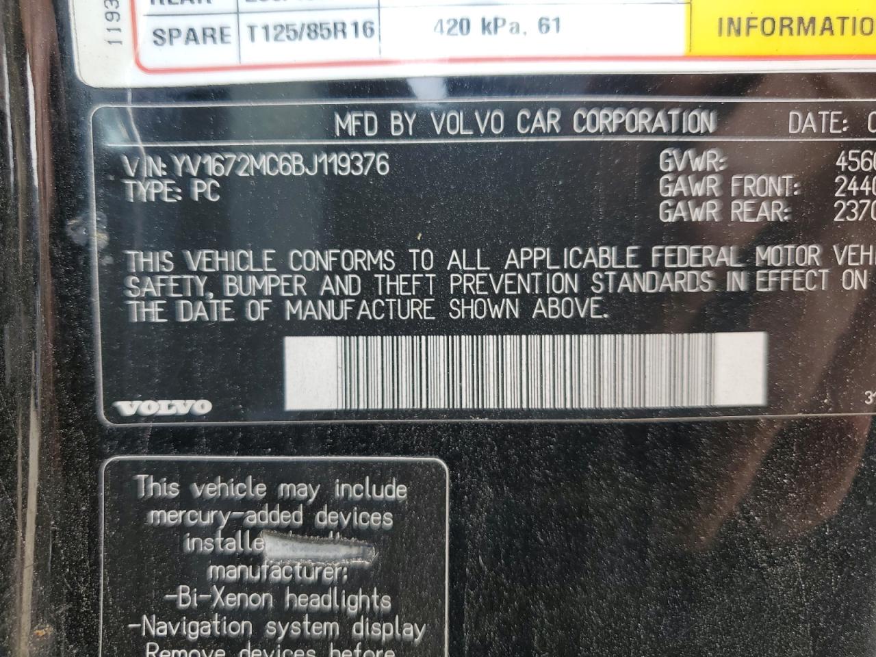 2011 Volvo C70 T5 VIN: YV1672MC6BJ119376 Lot: 67242635