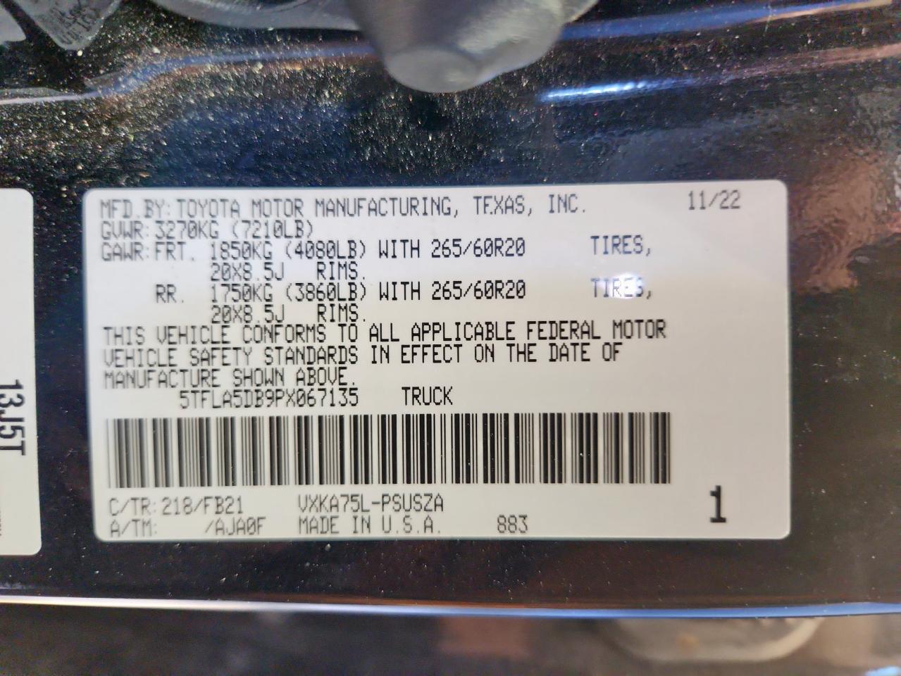 2023 Toyota Tundra Crewmax Sr VIN: 5TFLA5DB9PX067135 Lot: 70800825