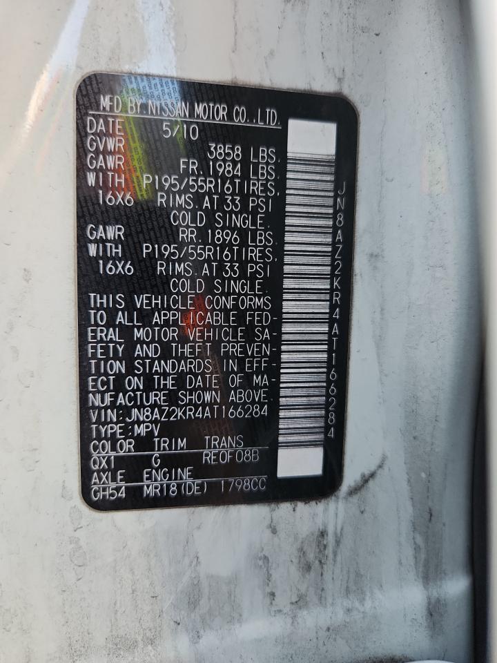 2010 Nissan Cube Base VIN: JN8AZ2KR4AT166284 Lot: 66889925