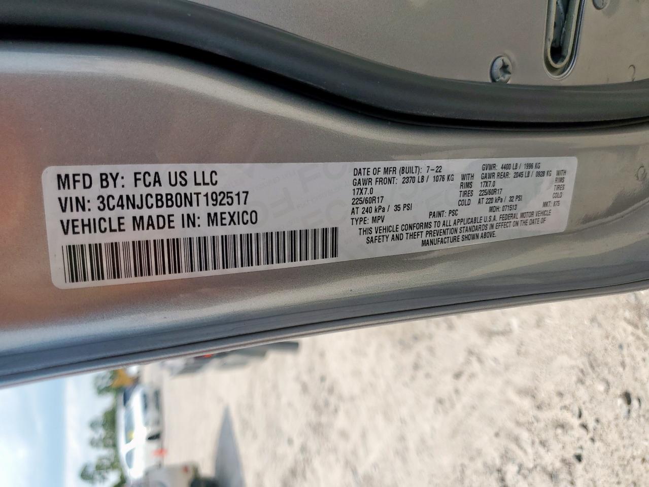 2022 Jeep Compass Latitude VIN: 3C4NJCBB0NT192517 Lot: 84445485