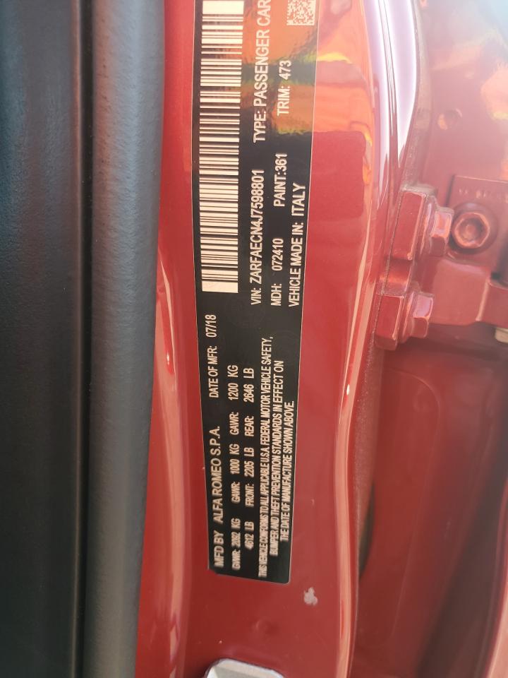 2018 Alfa Romeo Giulia Ti VIN: ZARFAECN4J7598801 Lot: 68827935
